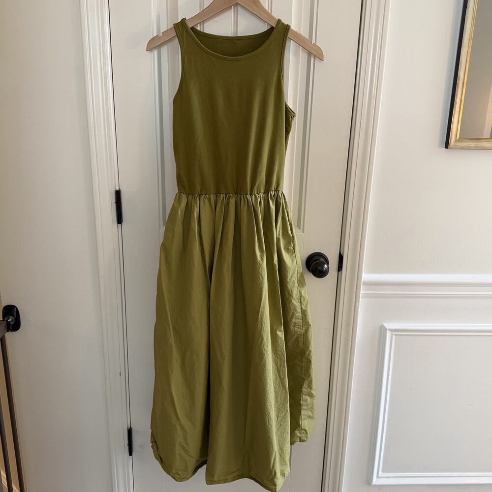 Women's Sleeveless Green Midi Maxi Dress With Pockets